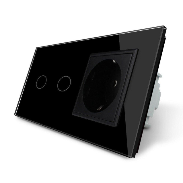 Сенсорный выключатель 2 сенсора 1 розетка Livolo черный стекло (VL-C702/C7C1EU-12)