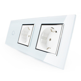 Сенсорный выключатель 1 сенсор 2 розетки Livolo белый хром стекло (VL-C701/C7C2EU-11C)