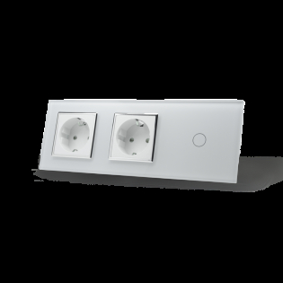 Сенсорный выключатель 1 сенсор 2 розетки Livolo белый хром стекло (VL-C701/C7C2EU-11C)