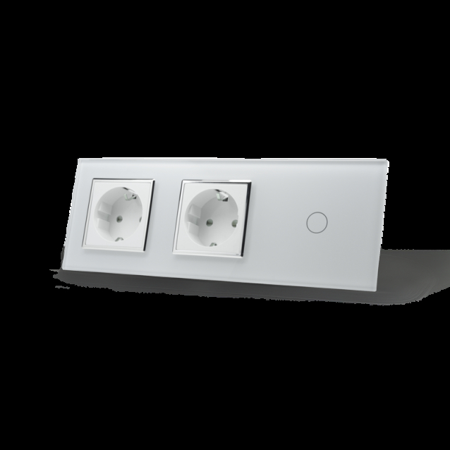 Сенсорный выключатель 1 сенсор 2 розетки Livolo белый хром стекло (VL-C701/C7C2EU-11C)