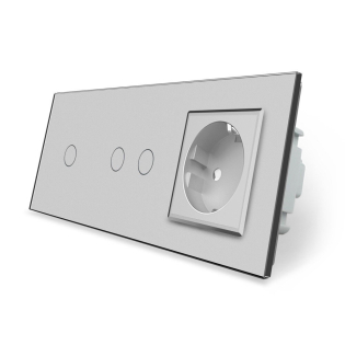 Сенсорный выключатель 3 сенсора (1-2) 1 розетка Livolo серый стекло (VL-C701/C702/C7C1EU-15)
