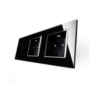 Сенсорный выключатель 1 сенсор 2 розетки Livolo черный хром стекло (VL-C701/C7C2EU-12C)