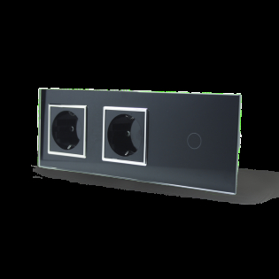 Сенсорный выключатель 1 сенсор 2 розетки Livolo черный хром стекло (VL-C701/C7C2EU-12C)