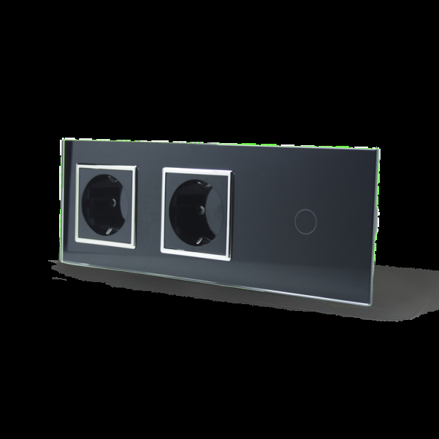 Сенсорный выключатель 1 сенсор 2 розетки Livolo черный хром стекло (VL-C701/C7C2EU-12C)