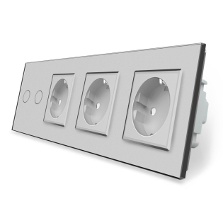 Сенсорный выключатель 2 сенсора 3 розетки Livolo серый стекло (VL-C702/C7C3EU-15)
