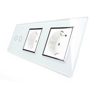Сенсорный выключатель 2 сенсора 2 розетки Livolo белый хром стекло (VL-C702/C7C2EU-11C)