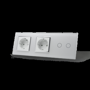 Сенсорный выключатель 2 сенсора 2 розетки Livolo белый хром стекло (VL-C702/C7C2EU-11C)