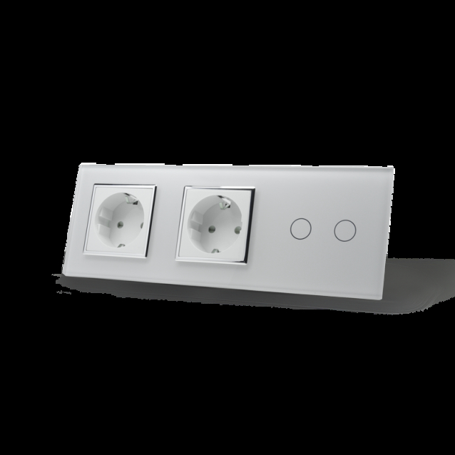 Сенсорный выключатель 2 сенсора 2 розетки Livolo белый хром стекло (VL-C702/C7C2EU-11C)