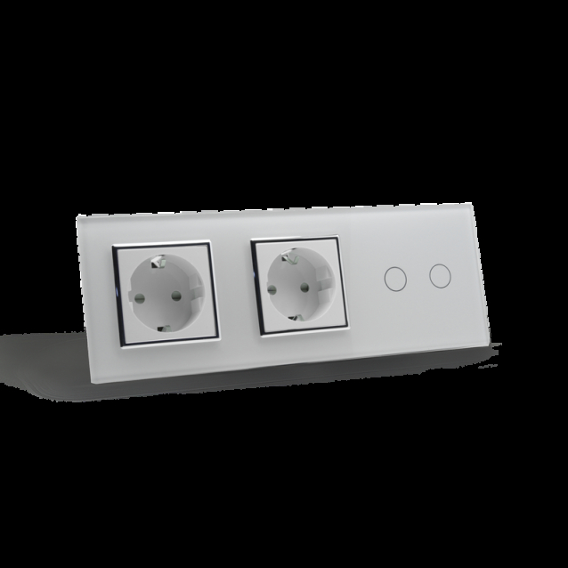 Сенсорный выключатель 2 сенсора 2 розетки Livolo белый хром стекло (VL-C702/C7C2EU-11C)