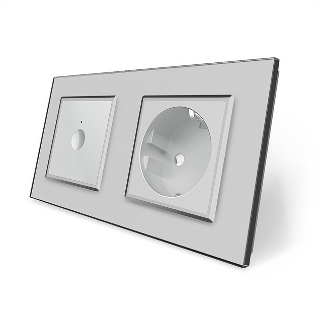 Сенсорный выключатель Sense 1 сенсор 1 розетка Livolo серый стекло (VL-C7FC1/FCTC16A-4IP)