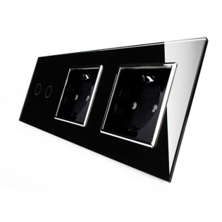 Сенсорный выключатель 2 сенсора 2 розетки Livolo черный хром стекло (VL-C702/C7C2EU-12C)