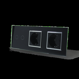 Сенсорный выключатель 2 сенсора 2 розетки Livolo черный хром стекло (VL-C702/C7C2EU-12C)