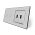 Сенсорный выключатель 2 сенсора 2 USB Livolo серый стекло (VL-C702/2USB-15)
