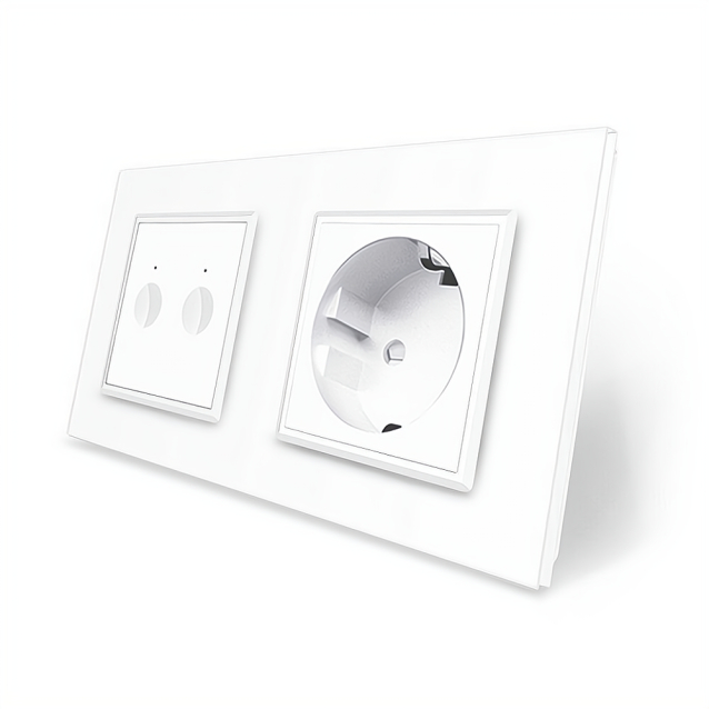 Сенсорный выключатель Sense 2 сенсора 1 розетка Livolo белый стекло (VL-C7FC2/FCTC16A-4WP)