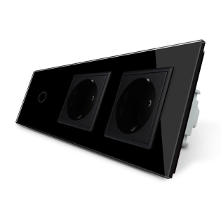Сенсорный выключатель 1 сенсор 2 розетки Livolo черный стекло (VL-C701/C7C2EU-12)