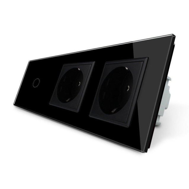 Сенсорный выключатель 1 сенсор 2 розетки Livolo черный стекло (VL-C701/C7C2EU-12)