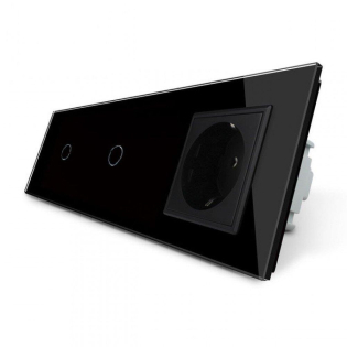 Сенсорный выключатель 2 сенсора (1-1) 1 розетка Livolo черный стекло (VL-C701/C701/C7C1EU-12)