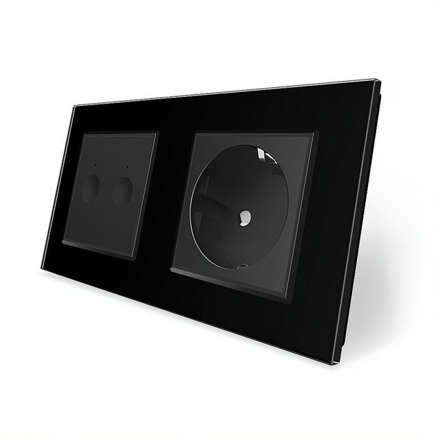 Сенсорный выключатель Sense 2 сенсора 1 розетка Livolo черный стекло (VL-C7FC2/FCTC16A-4BP)