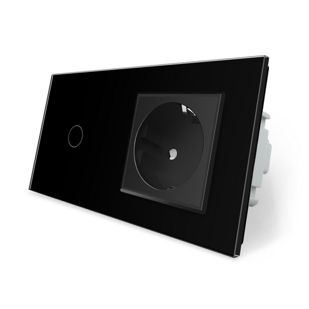 Сенсорный выключатель 1 сенсор 1 розетка Livolo черный стекло (VL-C701/C7C1EU-12)