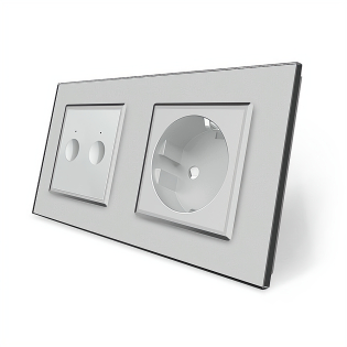 Сенсорный выключатель Sense 2 сенсора 1 розетка Livolo серый стекло (VL-C7FC2/FCTC16A-4IP)