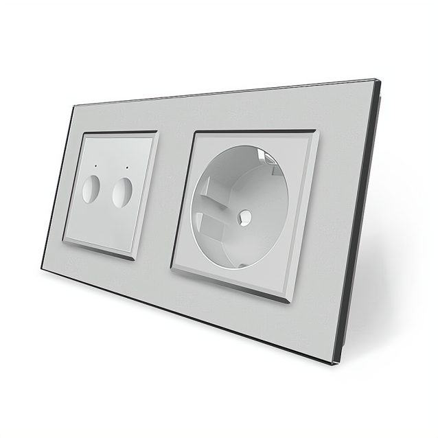 Сенсорный выключатель Sense 2 сенсора 1 розетка Livolo серый стекло (VL-C7FC2/FCTC16A-4IP)