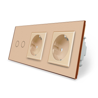 Сенсорный выключатель 2 сенсора 2 розетки Livolo золото стекло (VL-C702/C7C2EU-13)