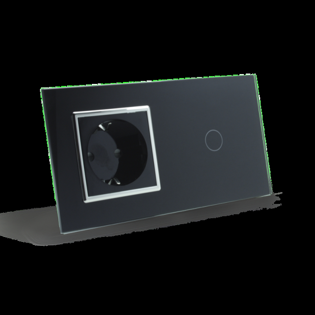 Сенсорный выключатель 1 сенсор 1 розетка Livolo черный хром стекло (VL-C701/C7C1EU-12C)