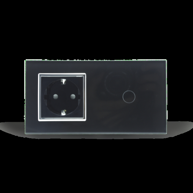 Сенсорный выключатель 1 сенсор 1 розетка Livolo черный хром стекло (VL-C701/C7C1EU-12C)