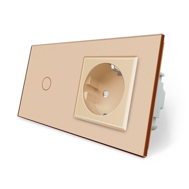 Сенсорный выключатель 1 сенсор 1 розетка Livolo золото стекло (VL-C701/C7C1EU-13)