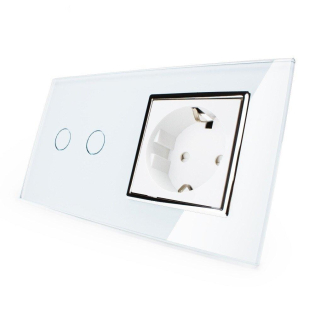 Сенсорный выключатель 2 сенсора 1 розетка Livolo белый хром стекло (VL-C702/C7C1EU-11C)