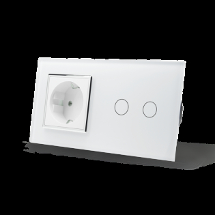 Сенсорный выключатель 2 сенсора 1 розетка Livolo белый хром стекло (VL-C702/C7C1EU-11C)