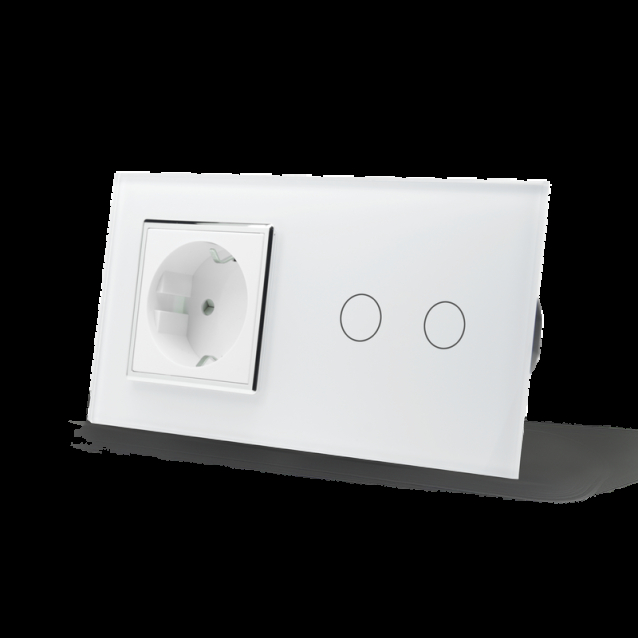 Сенсорный выключатель 2 сенсора 1 розетка Livolo белый хром стекло (VL-C702/C7C1EU-11C)