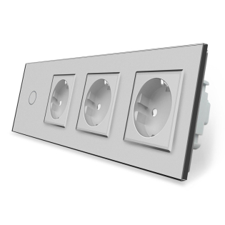 Сенсорный выключатель 1 сенсор 3 розетки Livolo серый стекло (VL-C701/C7C3EU-15)