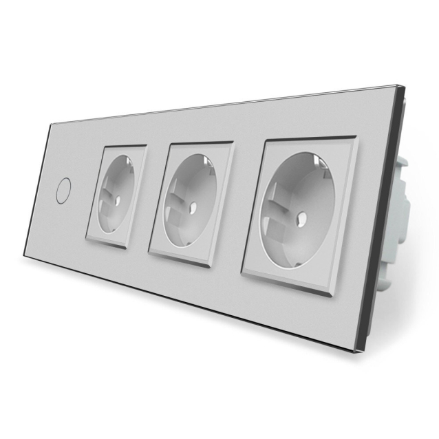 Сенсорный выключатель 1 сенсор 3 розетки Livolo серый стекло (VL-C701/C7C3EU-15)