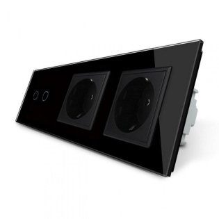 Сенсорный выключатель 2 сенсора 2 розетки Livolo черный стекло (VL-C702/C7C2EU-12)