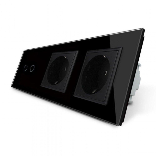 Сенсорный выключатель 2 сенсора 2 розетки Livolo черный стекло (VL-C702/C7C2EU-12)