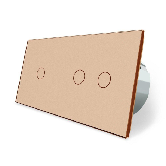 Сенсорный выключатель 3 сенсора (1-2) Livolo золото стекло (VL-C701/C702-13)