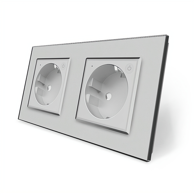 Двухместная умная розетка ZigBee с заземлением Livolo серый (VL-C7FCTC16AZ-4IP)