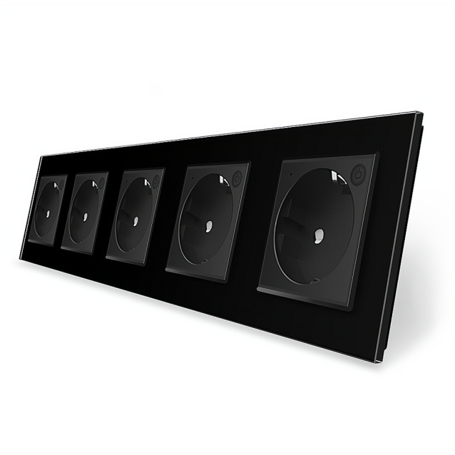 Пятиместная умная розетка ZigBee с заземлением Livolo черный (VL-C7FCTC16AZ-10BP)