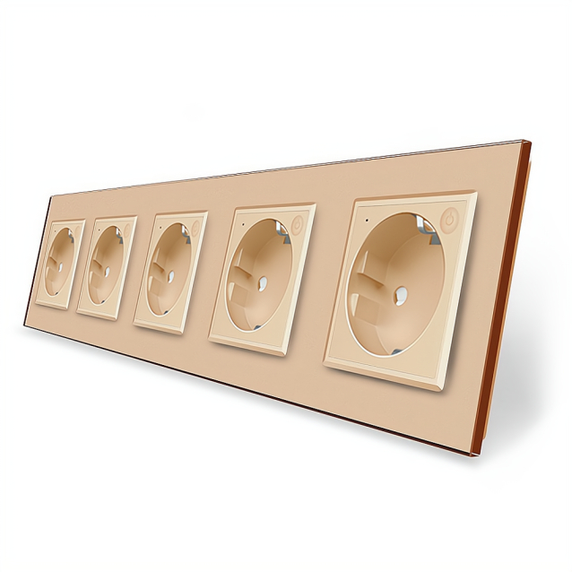 Пятиместная умная розетка ZigBee с заземлением Livolo золотой (VL-C7FCTC16AZ-10AP)