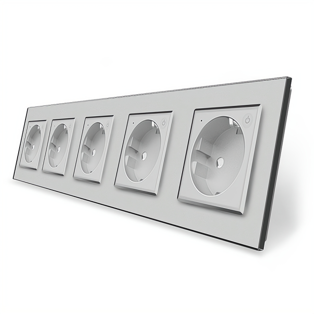 Пятиместная умная розетка ZigBee с заземлением Livolo серый (VL-C7FCTC16AZ-10IP)