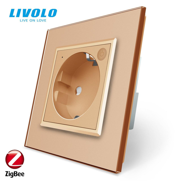 Умная розетка ZigBee с заземлением Livolo золото (704000813)