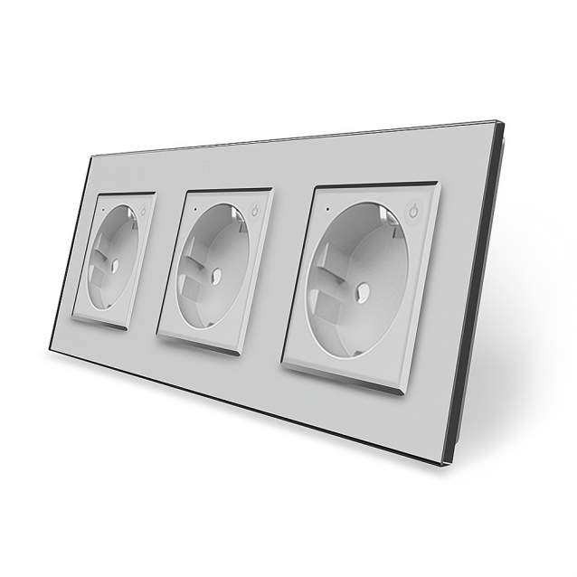 Трехместная умная розетка ZigBee с заземлением Livolo серый (VL-C7FCTC16AZ-6IP)