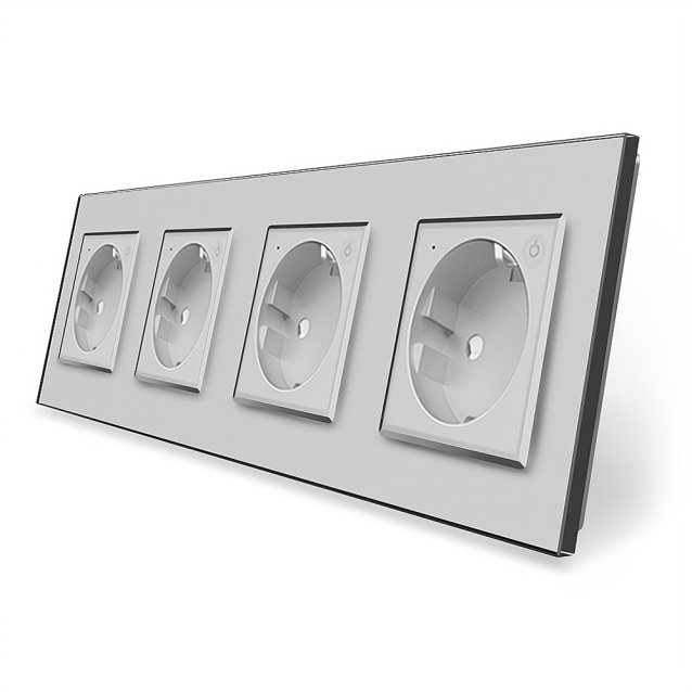 Четырехместная умная розетка ZigBee с заземлением Livolo серый (VL-C7FCTC16AZ-8IP)