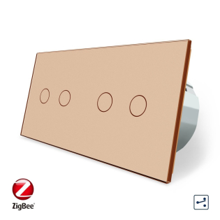 Умный сенсорный проходной выключатель 4 сенсора (2-2) Livolo золотой стекло (VL-C702SZ/C702SZ-13)