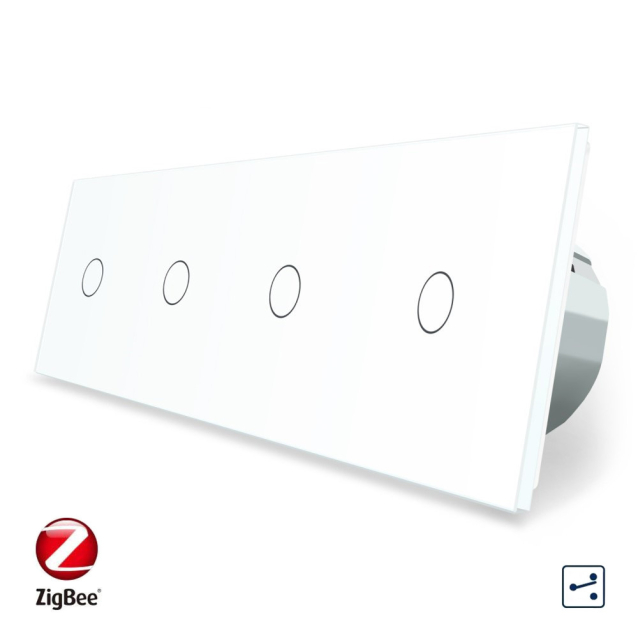 Умный сенсорный проходной выключатель 4 сенсора (1-1-1-1) Livolo белый стекло (VL-C704SZ-11)