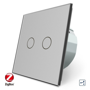 Умный сенсорный проходной ZigBee выключатель 2 сенсора Livolo серый стекло (VL-C702SZ-15)