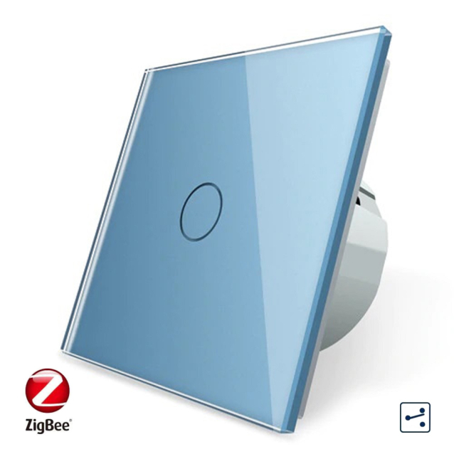 Умный сенсорный проходной ZigBee выключатель 1 сенсор Livolo голубой стекло (VL-C701SZ-19)