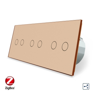 Умный сенсорный проходной выключатель 6 сенсоров (2-2-2) Livolo золотой стекло (VL-C706SZ-13)