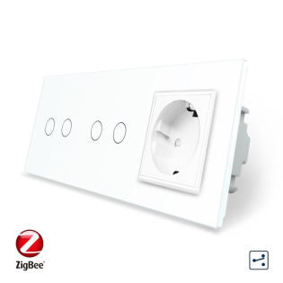 Умный сенсорный проходной выключатель 4 сенсора (2-2) 1 розетка Livolo белый стекло